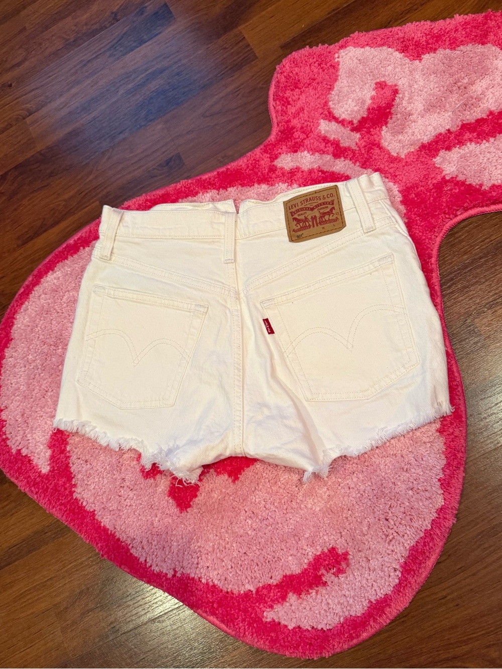 Levi's White Distressed Button-Fly Denim Shorts